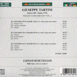 TARTINI, Felix Ayo,   I Giovani Musici ItalianiViolin concertos (Vol.3) - Violin Concerto in C Major, F Major, G Major