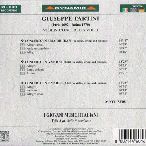 TARTINI, Felix Ayo,   I Giovani Musici Italiani<br/>Violin concertos (Vol.3) - Violin Concerto in C Major, F Major, G Major