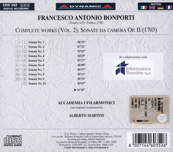 BONPORTI,   Accademia I Filarmonici, Albero Martini<br/>Complete works (Vol. 2) - Sonate da Camera