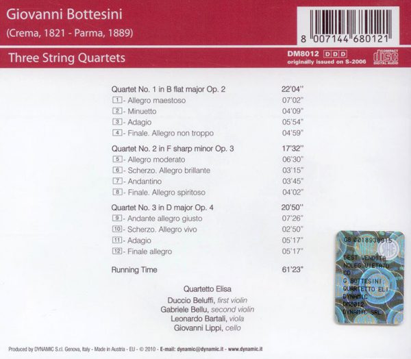BOTTESINI,   Quartetto Elisa<br/>Three String Quartets
