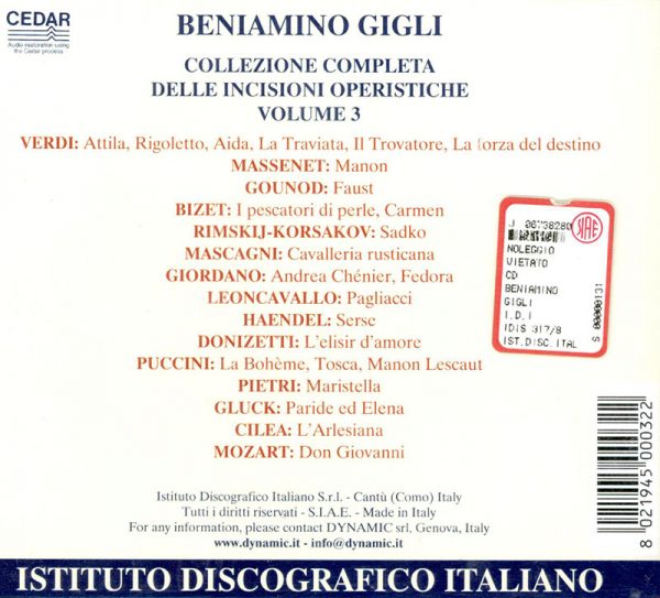 Beniamino Gigli<br/>Collezione completa delle incisioni operistiche vol. 3