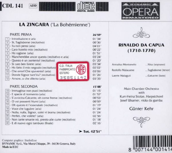 da CAPUA, Annalisa Monkewitz, Rodolfo Malacarne,   Mainz Chamber Orchestra, Gunther Kehr<br/>La Zingara (La Bohemienne)