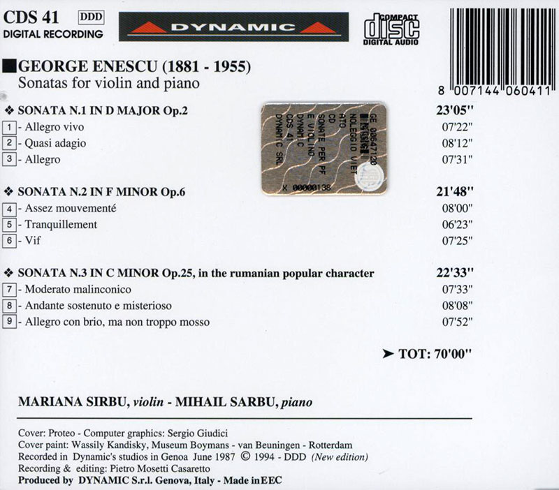 ENESCU, Mariana Sirbu, Mihail Sarbu<br/>The Three Sonatas For Violin and Piano