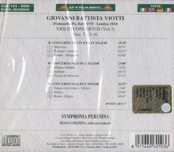 VIOTTI, Franco Mezzena,   Symphonia Perusia<br/>Complete violin concertos (Vol.3)