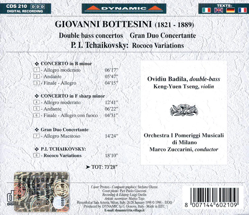 BOTTESINI,  TCHAIKOVSKY, Ovidiu Badila, Keng-Yuen Tseng, Marco Zuccarini,   Orchestra I Pomeriggi Musicali Di Milano<br/>Double Bass Concertos