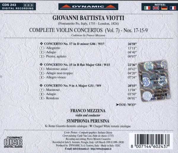VIOTTI,   Symphonia Perusia, Franco Mezzena<br/>Complete Violin Concertos (Vol. 7) - Concertos Nos. 17-15-9