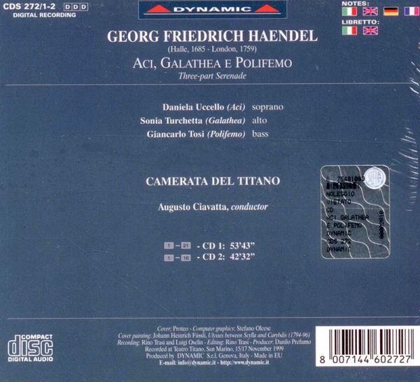 HANDEL, Daniela Uccello, Sonia Turchetta,   Camerata Del Titano, Augusto Ciavatta<br/>Aci, Galathea e Polifemo