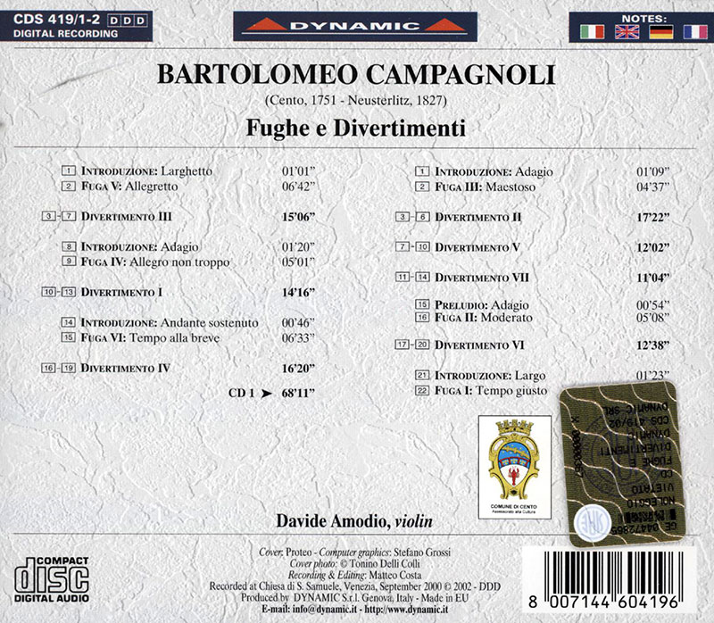 CAMPAGNOLI, Davide Amodio<br/>Fughe e Divertimenti for solo violin
