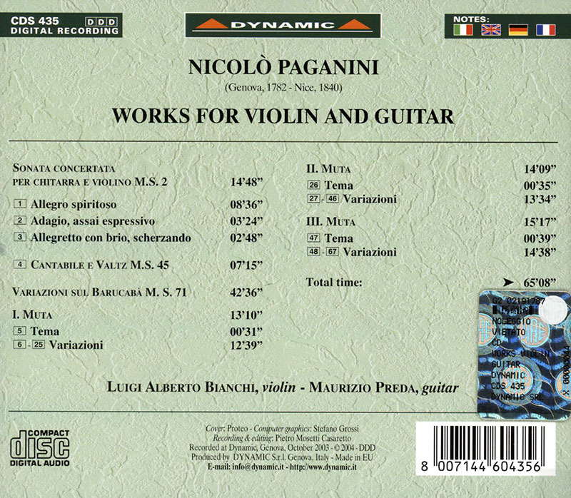PAGANINI, Luigi Alberto Bianchi, Maurizio PredaWorks for Violin and Guitar