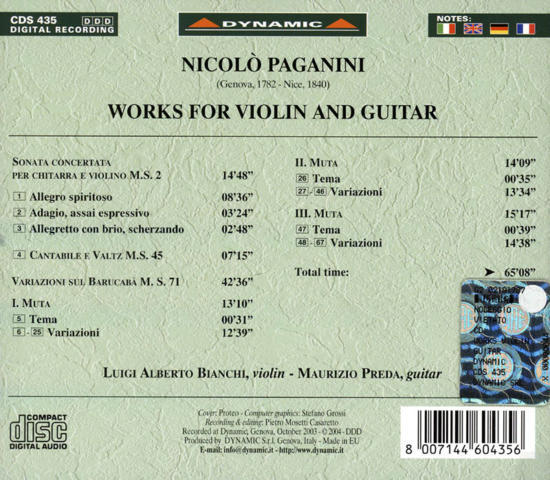 PAGANINI, Luigi Alberto Bianchi, Maurizio Preda<br/>Works for Violin and Guitar