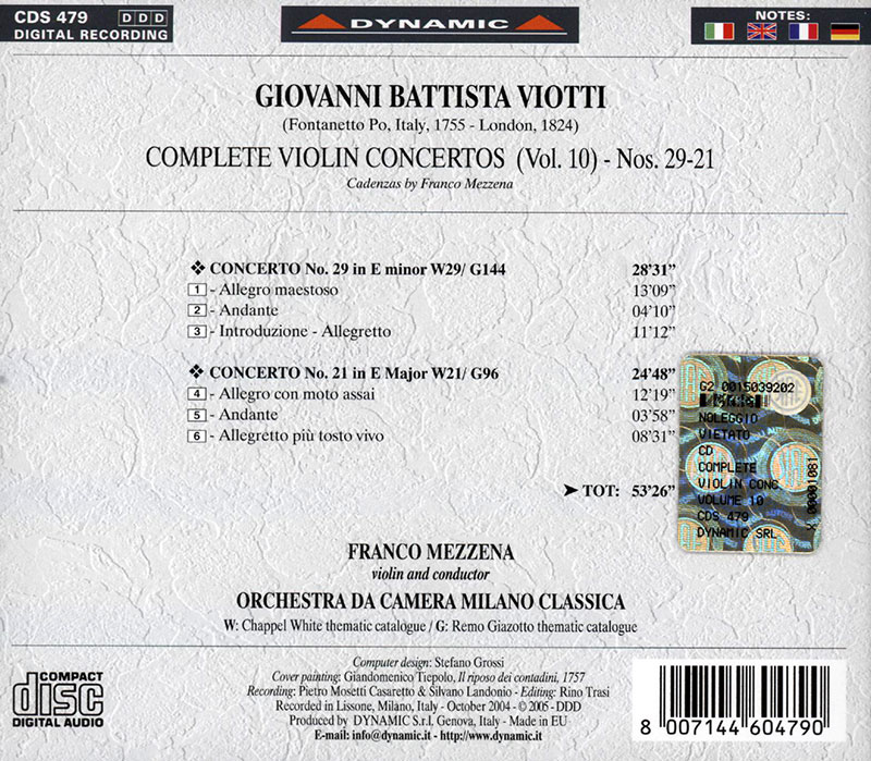 VIOTTI,   Orchestra da Camera Milano Classica, Franco Mezzena<br/>Complete Violin Concertos Vol. 10
