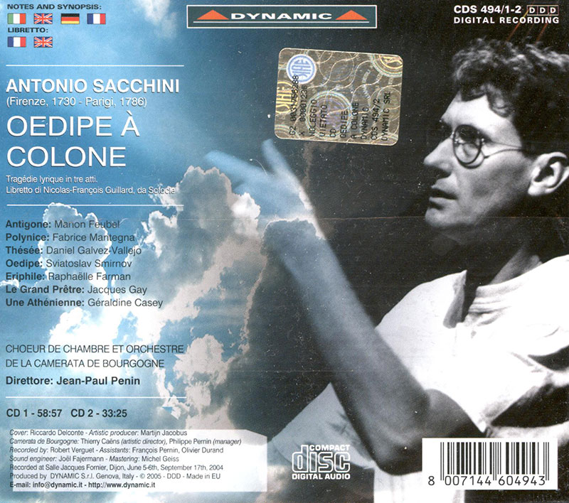 SACCHINI, Manon Feubel, Fabrice Mantegna,   Orchestra of the Camerata de Bourgogne, Jean-Paul Penin<br/>Oedipe a Colone