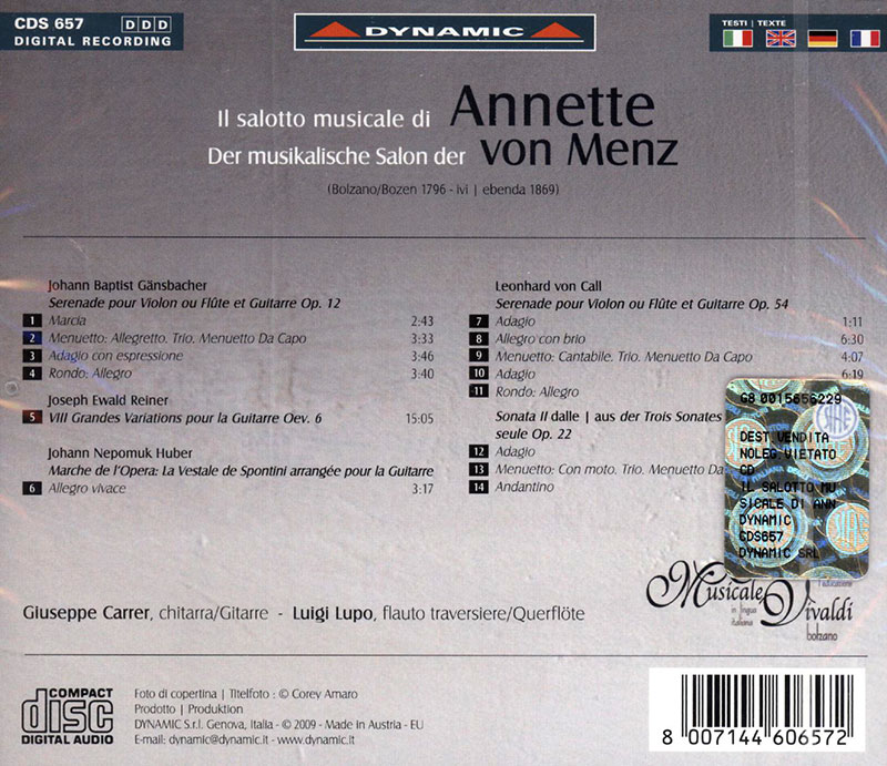 GANSBACHER,    REINER,   HUBER, Giuseppe Carrer, Luigi Lupo<br/>Il salotto musicale di Annette von Menz // Der musikalische Salon der Annete von Menz