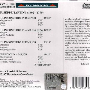 TARTINI, Felix Ayo,   Symphonia PerusiaViolin Concerto in D Major, E Minor, B Minor