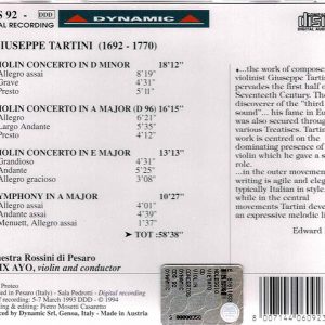 TARTINI, Felix Ayo,   Symphonia Perusia<br/>Violin Concerto in D Major, E Minor, B Minor