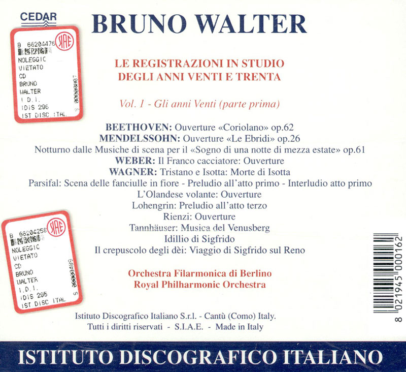 Bruno Walter<br/>Studio Recordings (Vol. 1)